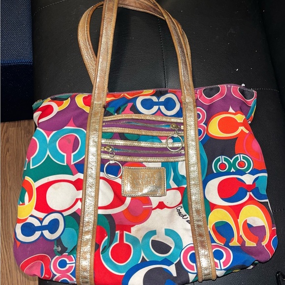 Coach Handbags - Coach Colorful Signature Tote with Gold Accents